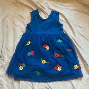 Hanna Andersson Blue Dress with Colorful Floral Accents Size 5